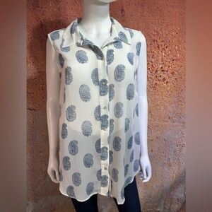 NWOT sheer white & navy blouse